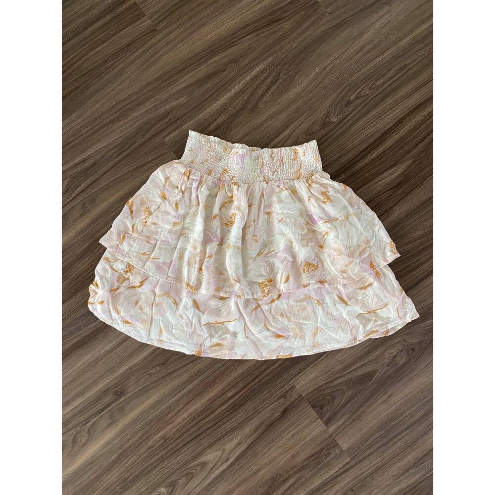 Saltwater Luxe Floral Mini Skirt – Smocked Waist Tiered Skirt (Size S)